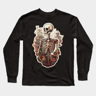 Vintage Skeleton With Flowers Long Sleeve T-Shirt